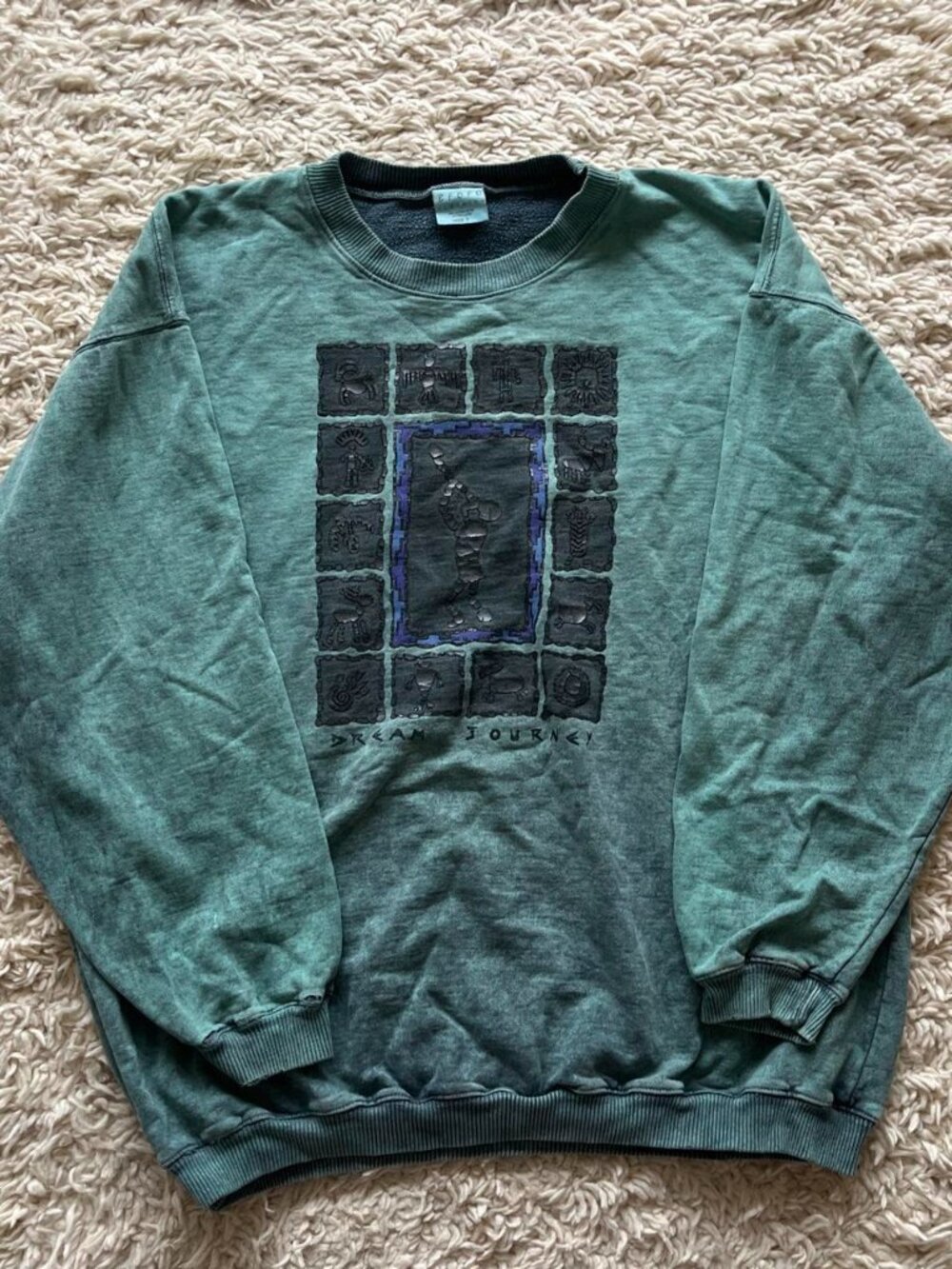 Vintage 90s BFOFO Clothing Dream Journey Tribal Petroglyph Print Crewneck Sweats